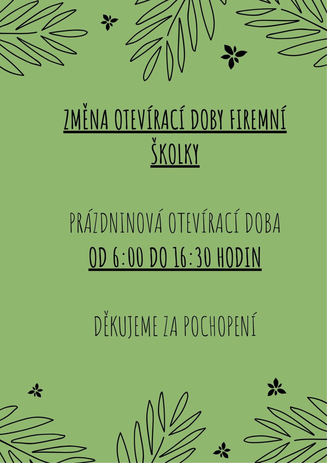 Změna otevírací doby FŠO – Prázdniny 2025